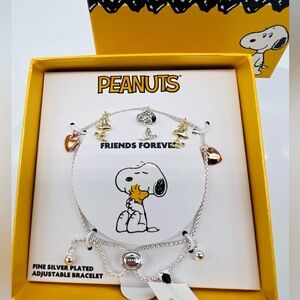 Peanuts Snoopy & Woodstock Fine Silver Plated Crystal Charm Bracelet NIB